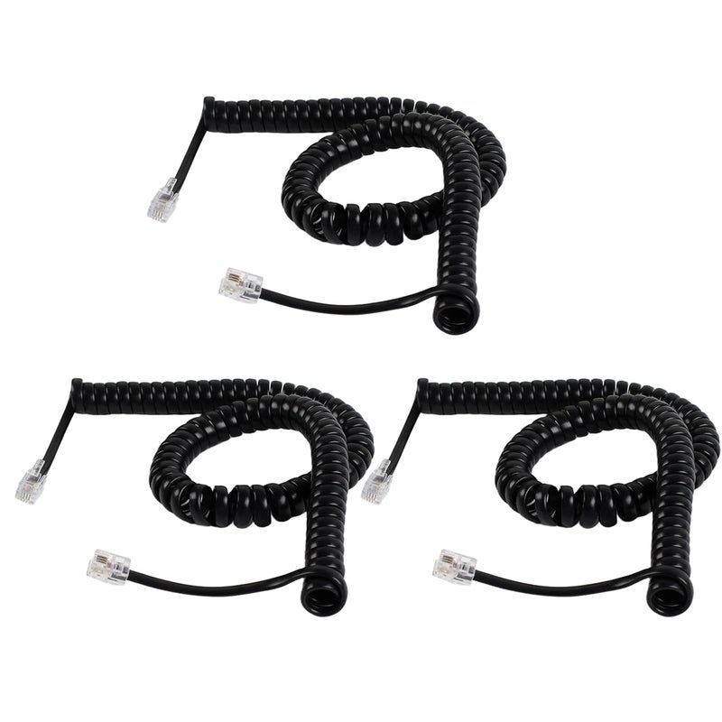 Rindion 3PCS Phone Cord for Landline, 10 Ft Uncoiled/1.2 Ft Coiled Telephone Cord, Universally Phone Cable for Use in Home or Office(Black) - Image 1